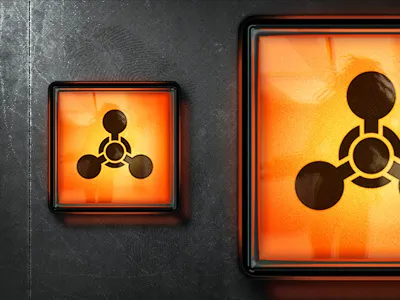 Square Illuminated Button 3d button illuminated light orange plastic realism realistic reflection square texture ui warning