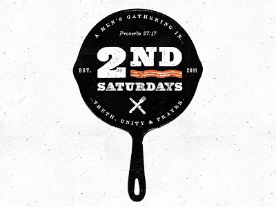 2nd Saturdays 2nd saturday 2nd saturdays bacon black breakfast cast iron skillet church of the saviour fork gritty knife logo pan prayer projekt projekt inc. scripture seal logo sean costik second saturday second saturdays skillet texture typography