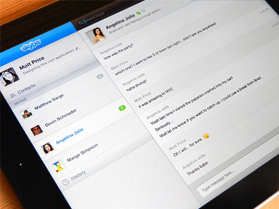 Skype for iPad apple blue box bright bubble chat circles clean concept dashboard design discussion friends ipad itouch mobile notifications pad saas skype system tablet tabs touch user