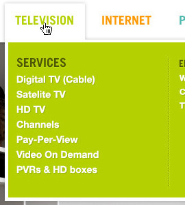 Dropdown menu dropdown green hover menu selection services shadow television