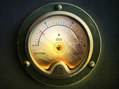 Amperemeter arrow design fly glass icon illustration light metal meter retro rusty scratch steampunk vintage wall wolt