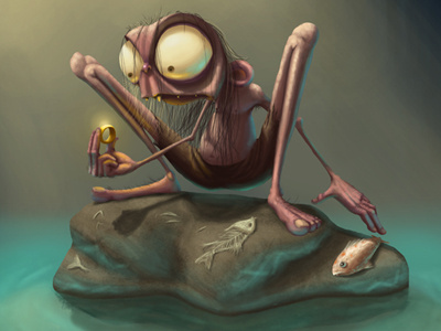 Gollum cave character design fish gollum illustration lord of the rings ring the hobbit there and back again water