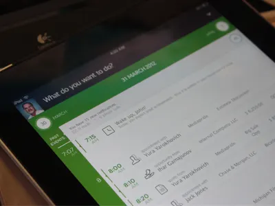 iPad App Design \\ Calendar app business clean erp green interface ipad notification opportunity timeline ui ux