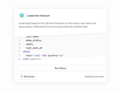 Saved Queries card code components dailyui design equals marketing page spreadsheet sql sql queries ui ux visual widget