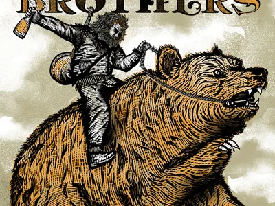 The Avett Brothers 2 banjo bear folk gig poster grizzly adams scratchboard the avett brothers zeb love