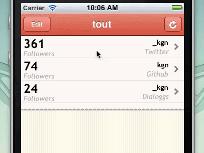 tout - pull to add