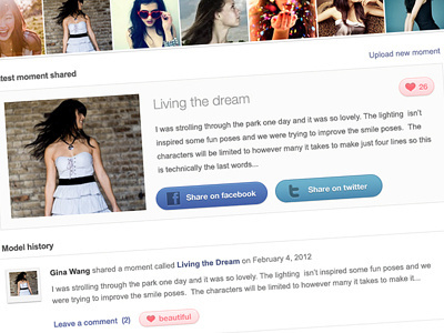 Profile Concept buttons comments facebook like photos pictures profile share social social network twitter ui upload user ux