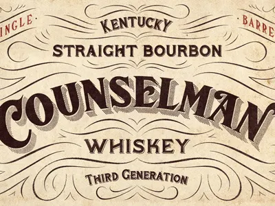 Counselman Whiskey Label alcohol beverage bourbon decoration design flourishes lettering ligatures serif typography vintage whiskey