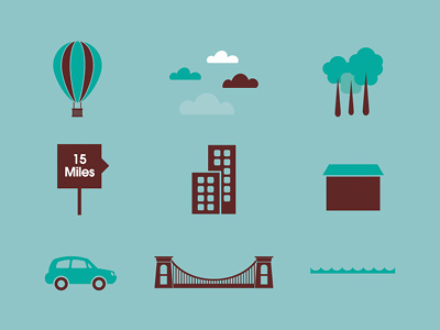 Cup of Tea Campaign Iconset bridge bristol campaign car clouds graphic design green house icons iconset illustration sign tea trees vector water