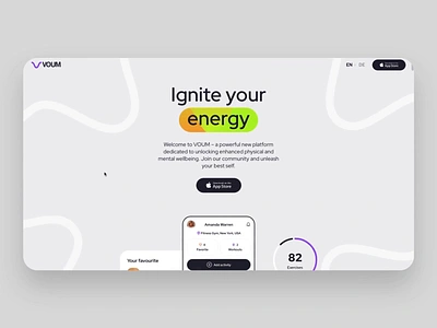 VOUM website development animation cuberto development fitness graphics health interface design landing page motion graphics smooth scroll sport ui ux web
