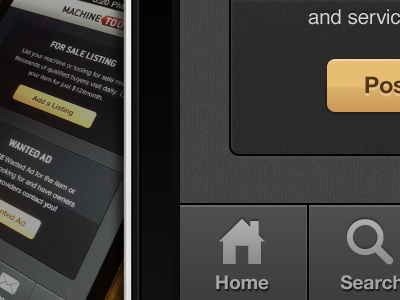 "Add" Screen add app custom tab bar grey ios item listing machine tools yellow