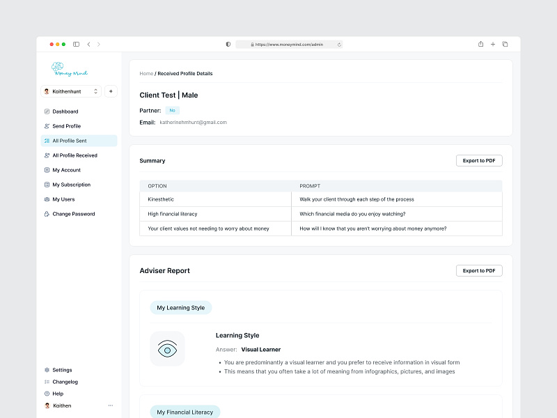 Money mind-User profile report