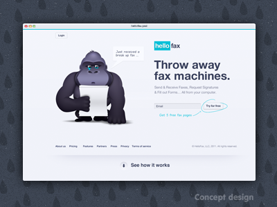 HelloFax homepage design concept | mascot illustration blue form hellofax homepage illustration mascot ui web design