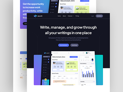 Seunit - Content Management for Content Writer - Landing Page blog blue cms content content management content writer framer green homepage landing page management product design ui ui design web web design webflow website website design writer