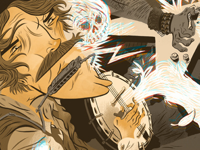 Folk vs. Metal art boxing design digital drawing folk funny guitar humor illustration logan faerber metal music painting photoshop print