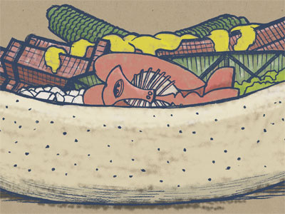 Chicago Dog With Everything chicago way hot dog illustration