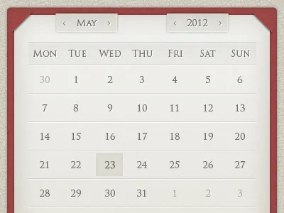 Calendar widget design calendar classic design gui old paper style textured ui widget