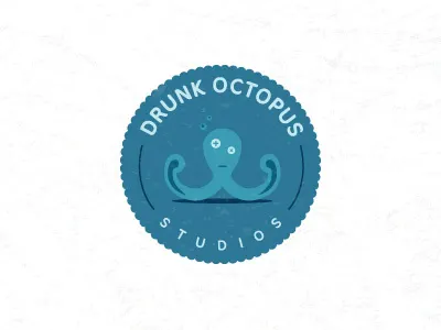 Drunk Octopus Studios blue design drunk enclosed graphic logo mark octopus studio water