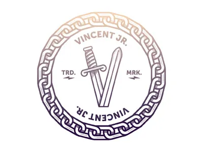 Final V mark chain gradient letters lightning bolts logo mark sword type v