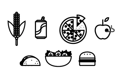 You om, then you nom. food icons illustration