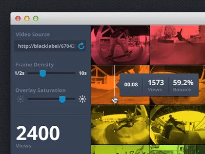 video analytics mac app concept analytics app bar chart black label burnside chart chet childress concept dark flat grid heat map line chart skate slider tooltip ui video