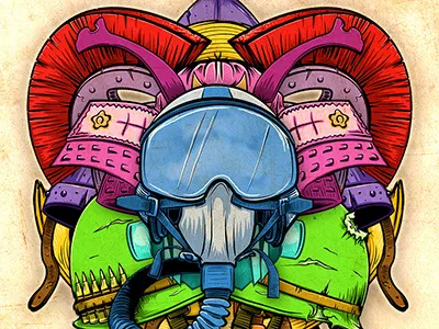 Helmets WIP album cover cd art colorful helmets illustration rainbow war