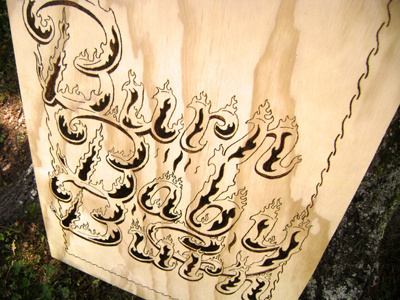 Burn Baby Burn illustration lettering typography wood burning