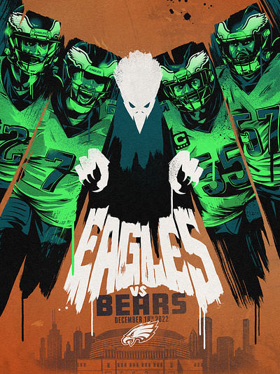 Eagles vs. Bears bears brush chicago city design eagle eagles football ink nfl paint philadelphia poster sports type wall
