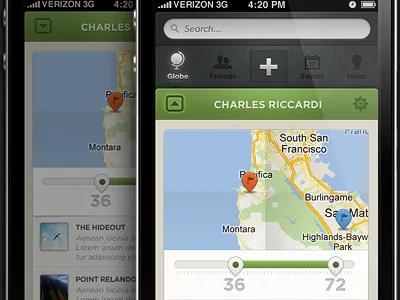 Hidden Top Nav app bar button green icons ios iphone map nav pin top bar ui