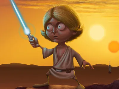 Luke Skywalker a new hope binary sunset character design illustration jedi lightsaber star wars water vaporator