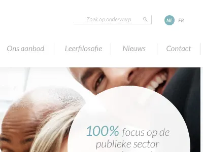 Re-design www.publicacademy.be blue homepage lato menu re design turquoise website white