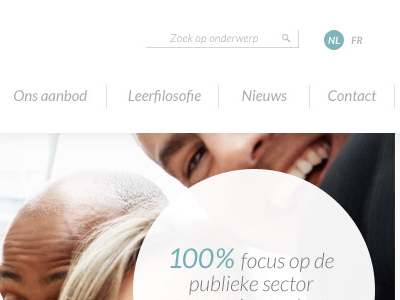 Re-design www.publicacademy.be blue homepage lato menu re design turquoise website white