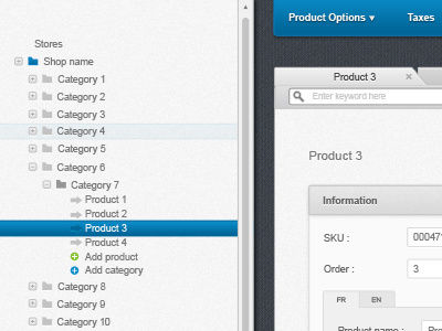 Shop admin admin blue boutique gray interface navigation product shop store ui
