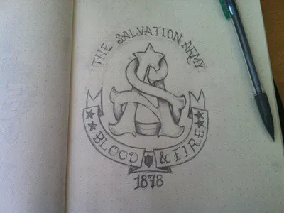 The Salvation Army Monogram Sketch banner handmade monogram pencil shield sketch stars type