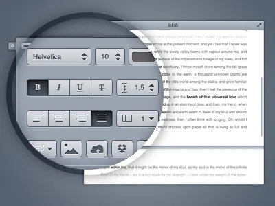 Teksti bladi bladi blah buttons clean crazy shit editor fancy pants fun gradients minimalist ninja stuff text text editor txt typo ui