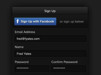 Sign Up dark facebook helvetica muli register sign up ui