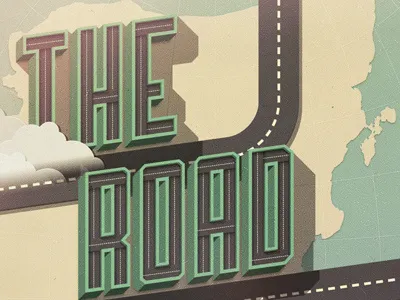 _132 clouds illustration map road the road is life type typography