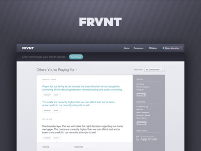 FRVNT Redesign button community feed identity input navigation profile search ui user ux