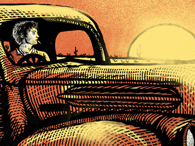 Avett Brothers - Young Love flowers love scratchboard sunset vintage truck