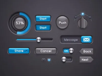 Deep Blue UI button cancel dark gui light loader message photoshop share switch ui
