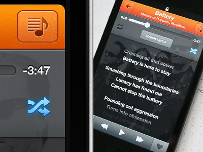 Lyrics button clean icon ios iphone lyrics metallica mobile music orange player tab bar