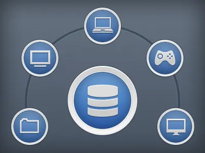 Media Servers badges blue ring servers ui ux