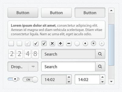 Smooth UI Kit (Free PSD) button clean download free interface kit light psd smooth subtle switch ui user ux