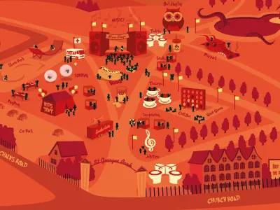 Redfest map & flyer cartoon drawing festival flyer illustration illustrator map