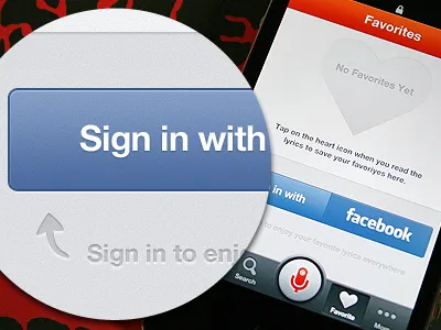 No Favorites Yet button clean facebook. fb heart icon ios iphone mobile music orange tab bar