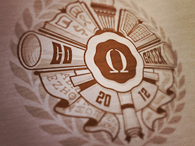 OmegaFi - Go Greek! badge banners book college drawn greek laurels megaphone omegafi scroll seal shirt tshirt