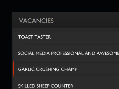 Vacancies Widget grey list shiny ui widget