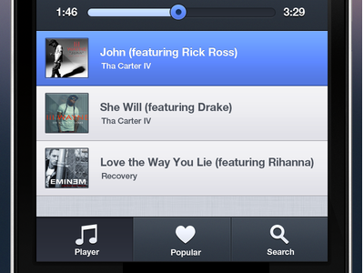 Player app clean ios iphone music pixel play player popular retina search ui