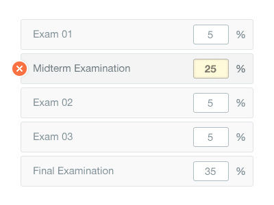 Weight delete fields grades highlight icon input interaction layout minimal numbers percentage select simple stats ui ux