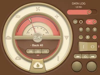Gui Kit One brown button dial farm fireworks gauge iphone personal rain gauge realistic slider ui vintage web